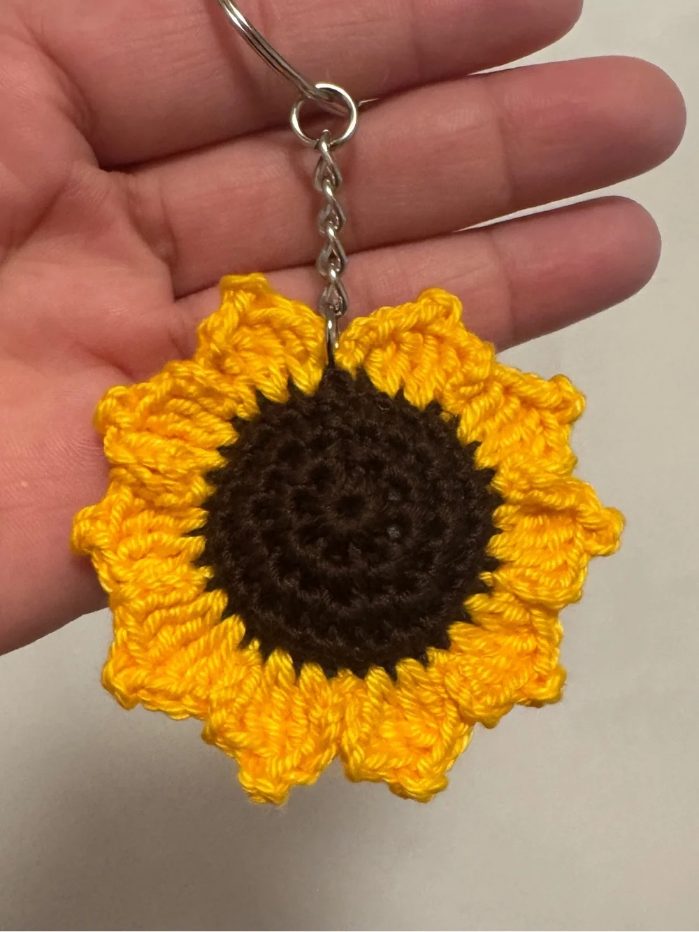 Handmade Crochet Sunflower Keychain - Yellow and Brown